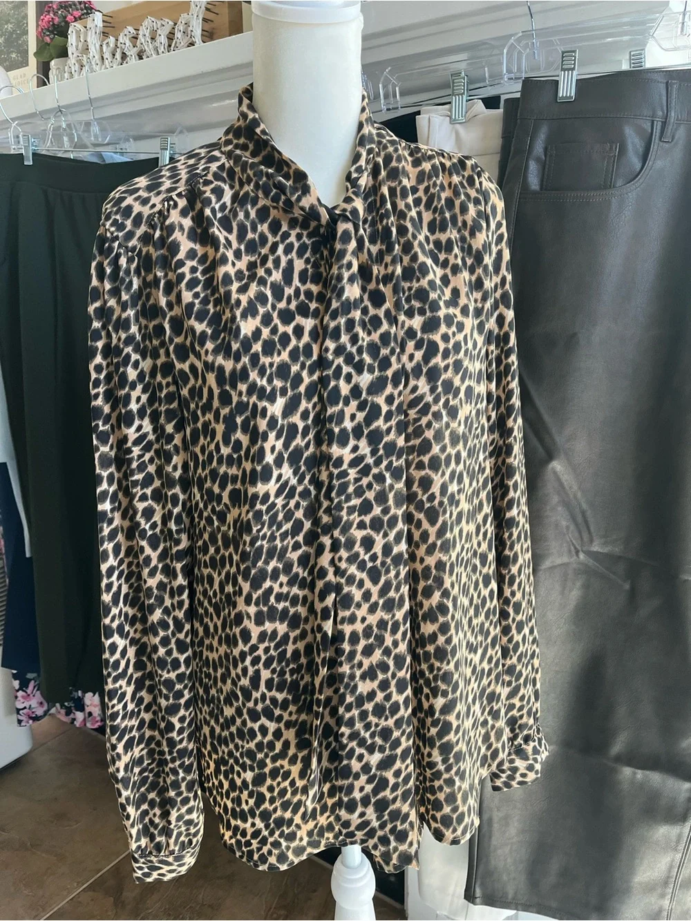J. Crew Animal Print Long Sleeve Button Down Blouse with a Tie